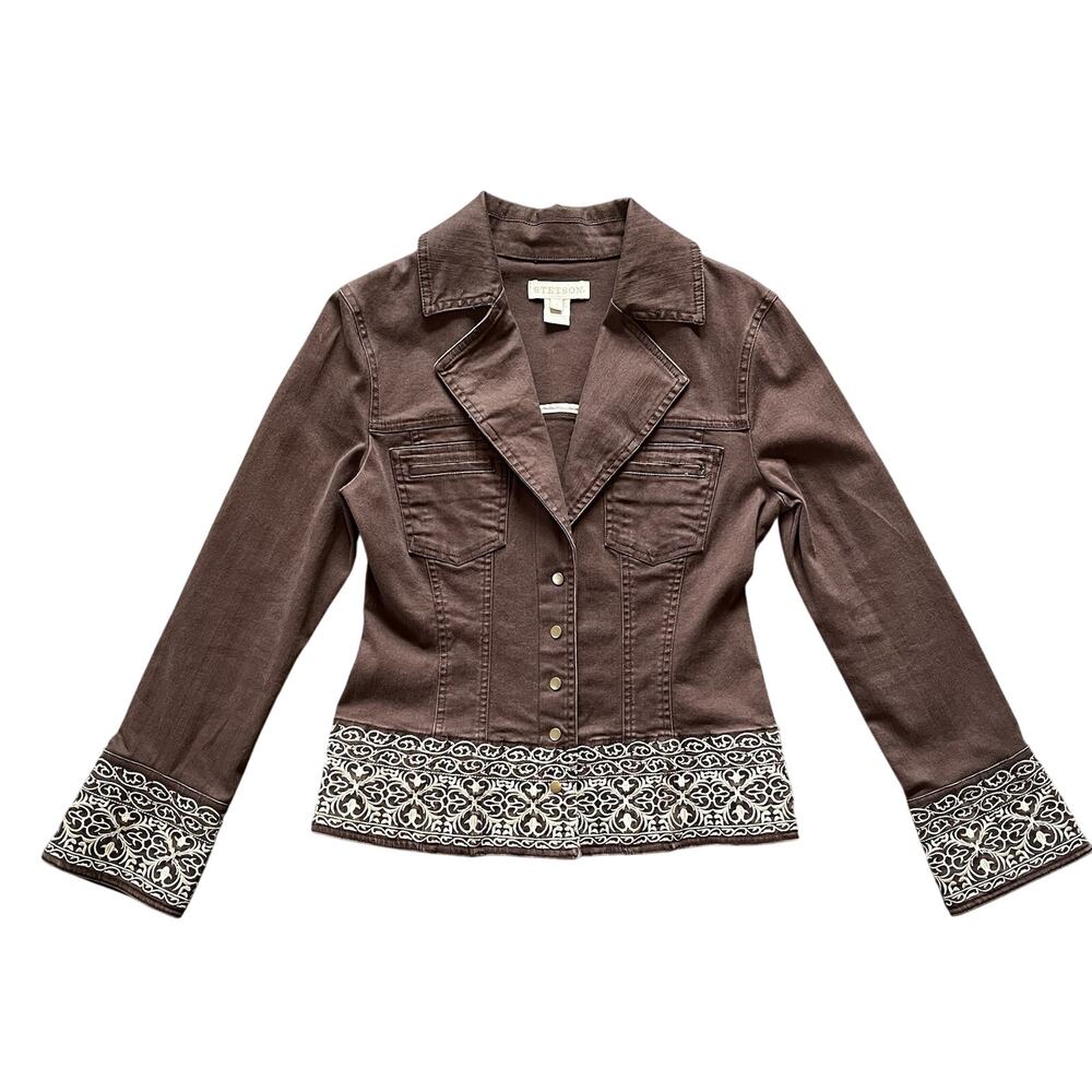 Stetson Women's Size S Brown Denim Embroidered Button Front Western Jean Jacket